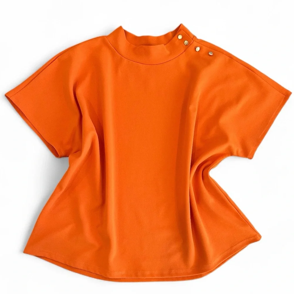 Melloday Button-Detail Mock Neck Top - Picture 3 of 8